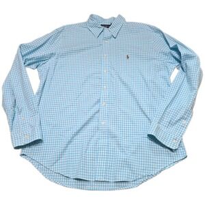 Ralph Lauren Classic Fit Blue Gingham Check Button Down Shirt Mens XL